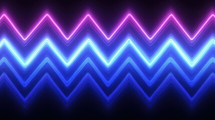 A vibrant display of neon zigzag patterns in shades of blue and pink against a dark background space