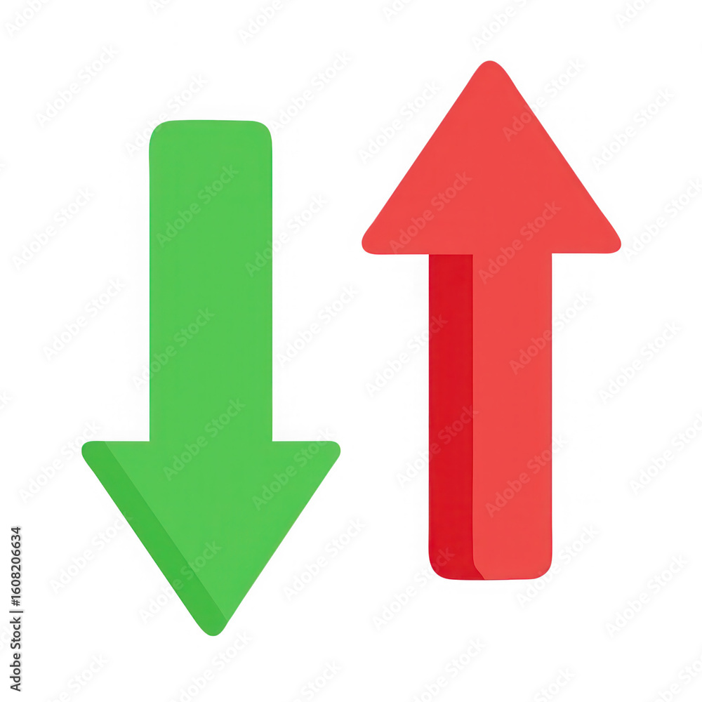 Poster green down arrow and red up arrow isolated on transparent background
