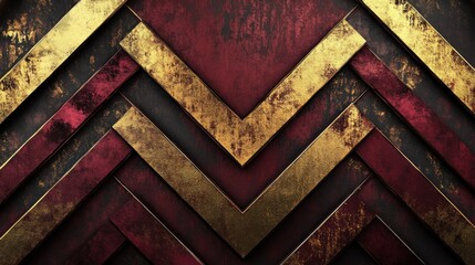 Abstract background with gold and burgundy chevron pattern and textured surface design element