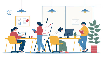 Modern office workers collaborating on projects, ideal for business websites and presentations.