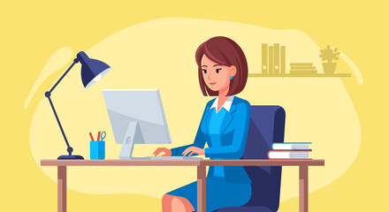 Businesswoman working at her desk, perfect for websites, presentations, or marketing materials.