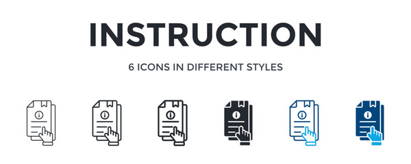 Instruction Icon In Different Style Vector Illustration. Designed In Thin Line, Regular Line, Bold Line, Glyph, Color Line, And Color Glyph Style Can Be Used For Web