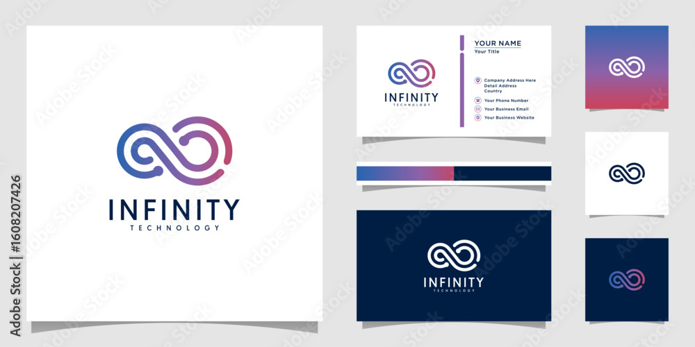 Aufkleber infinity tech logo with line art style design template outline color gradient tech template