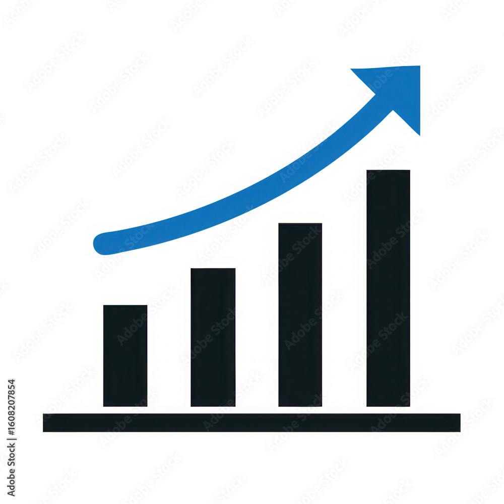 Poster blue arrow graph showing upward trend isolated on transparent background