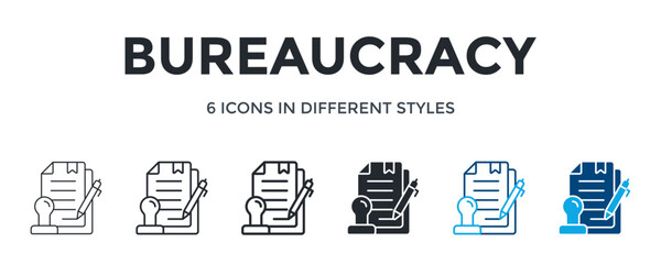 Bureaucracy Icon In Different Style Vector Illustration. Designed In Thin Line, Regular Line, Bold Line, Glyph, Color Line, And Color Glyph Style Can Be Used For Web