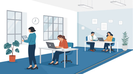 Modern office workers collaborating, perfect for website banners or brochures.