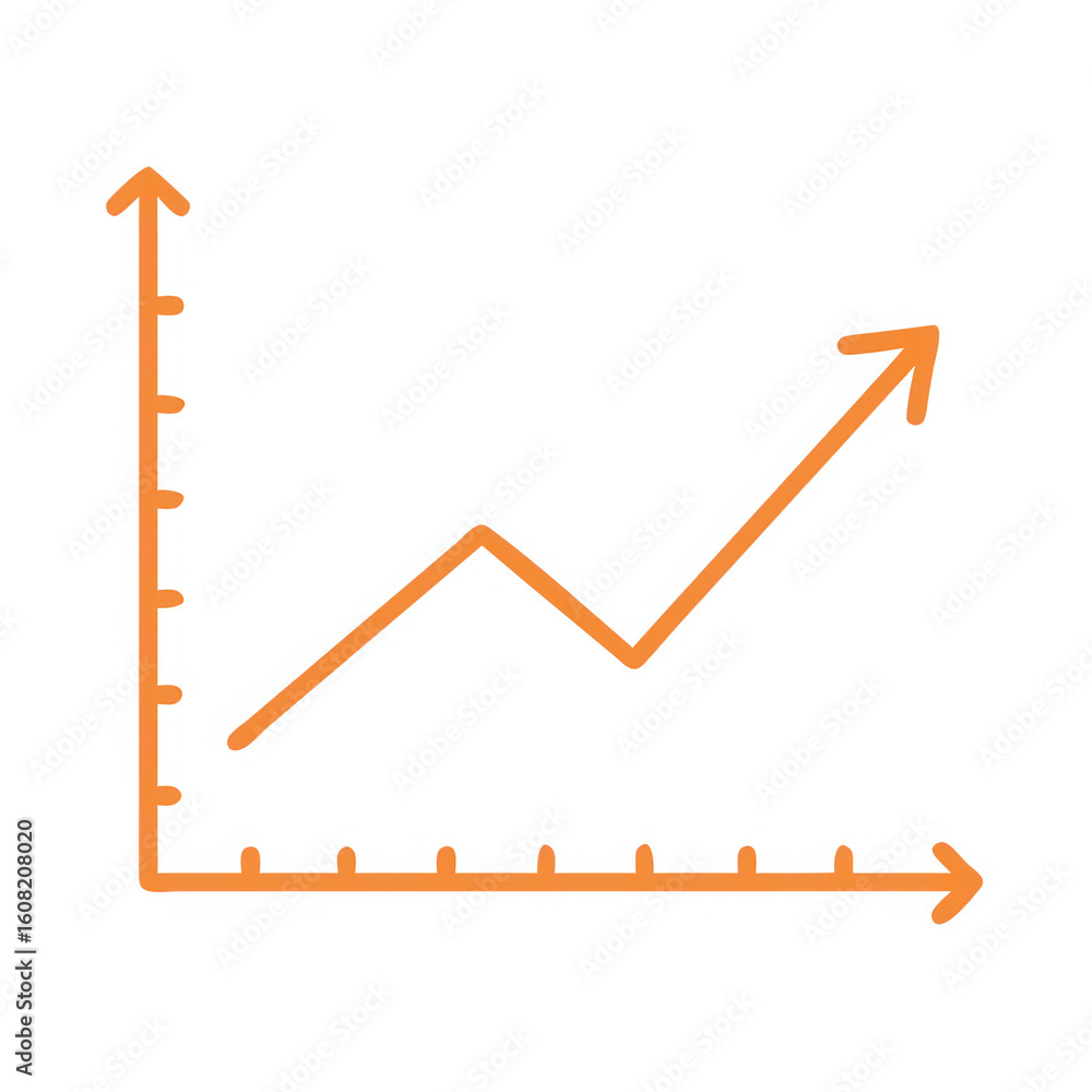 Poster orange line graph showing upward trend isolated on transparent background