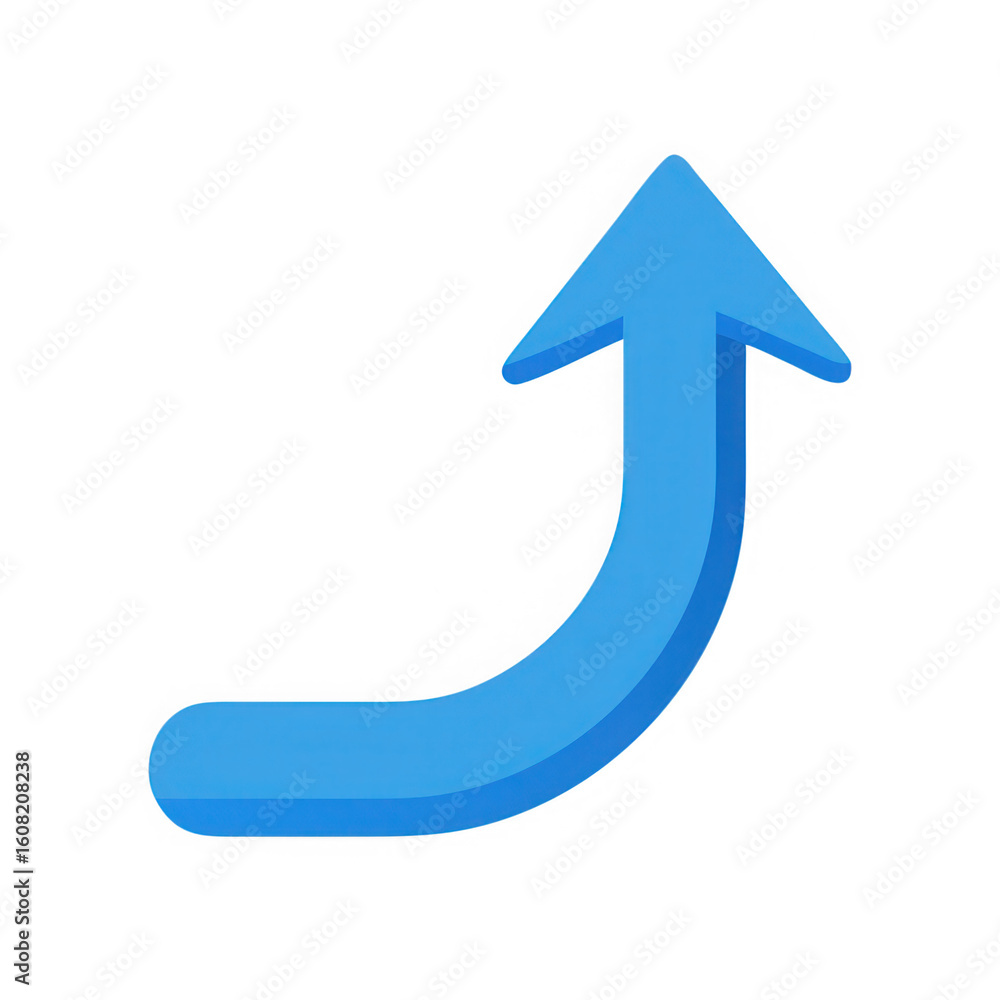 Poster blue curved arrow pointing up isolated on transparent background