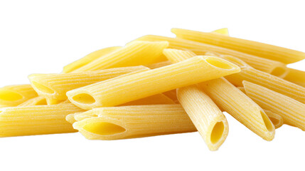 raw penne pasta isolated on white background
