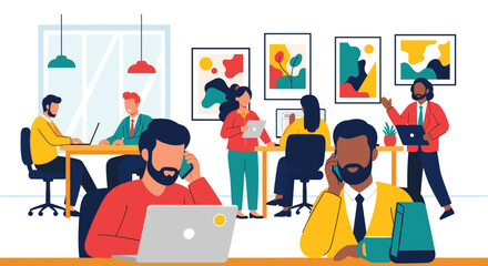 Diverse team of professionals working in a modern office, perfect for website banners or business brochures.