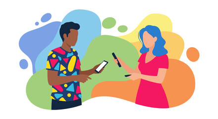 Diverse young adults using smartphones, ideal for app promotion or social media marketing.