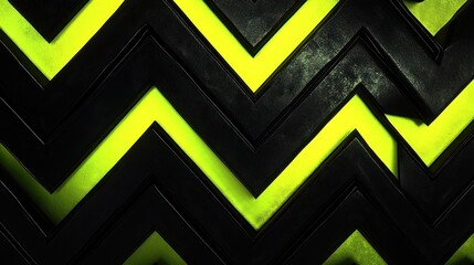 Abstract geometric pattern of black and neon green zigzags creating a dynamic and modern background