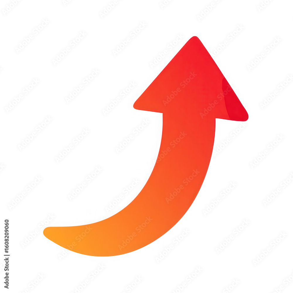 Poster red and orange curved arrow pointing upwards isolated on transparent background