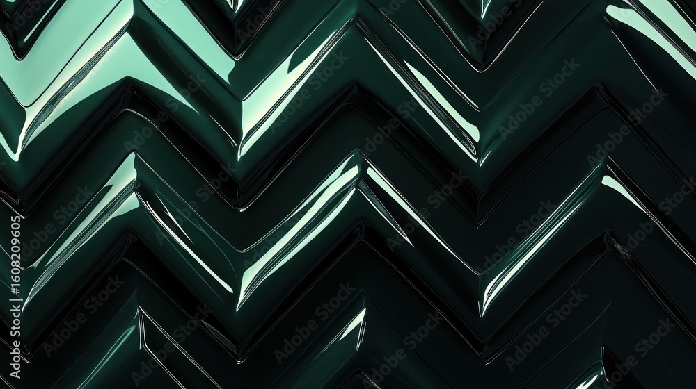 Poster a dark teal zigzag pattern with glossy highlights creating a modern and abstract visual texture desi