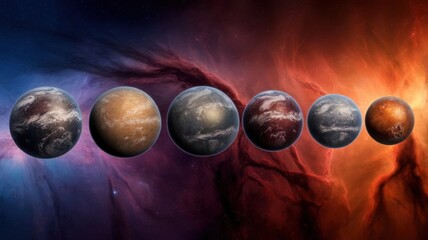 Collection of Exoplanets Against a Vibrant Nebula Space Background Illustration