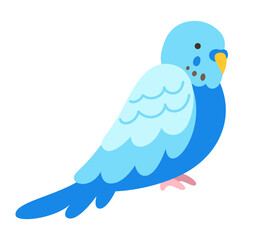 Parrot tropical cartoon illustration. Exotic bright budgerigar blue parrot childish trendy art for kids, sticker card, poster cover. Wildlife jungle Hawaiian cute bird funny vivid vector character