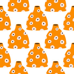Vector seamless pattern of ceramic vase with abstract design. Cartoon illustration isolated on a white background.