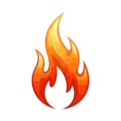 Cartoon illustration of a stylized bright orange and yellow flame with a shiny texture on a white background.