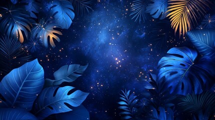 Enigmatic tropical night, a dreamy blend of foliage and stardust