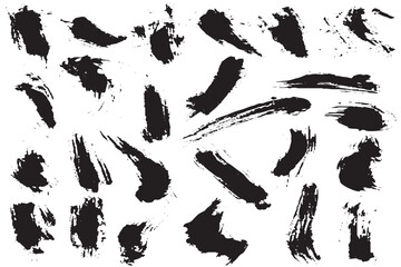 Set of Black Ink Brush Strokes and Splatters