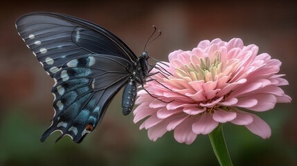 A close-up of a vibrant butterfly perched on a delicate pink flower, showcasing intricate details, This image is ideal for nature-themed projects, educational materials, or greeting cards,