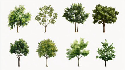 Trees collection set. Green plants with leaves, garden botanical vector realistic 