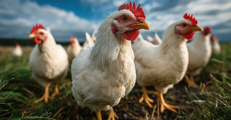  Group Chickens Roaming Freely