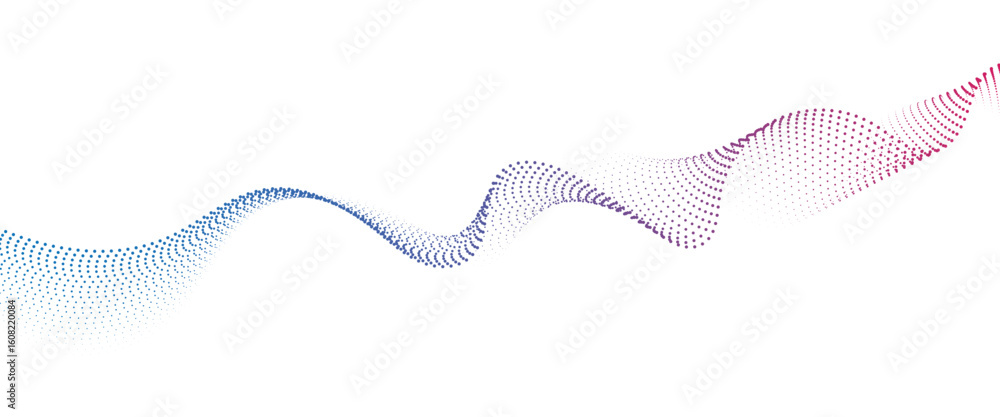 Poster flowing dot wave halftone gradient pattern on transparent background
