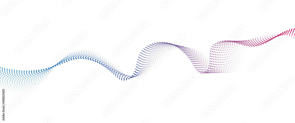 Poster flowing dot wave halftone gradient pattern on transparent background