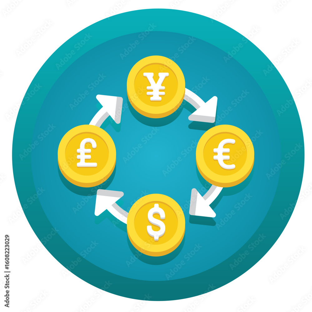Poster global currency exchange cycle with arrows and coins
