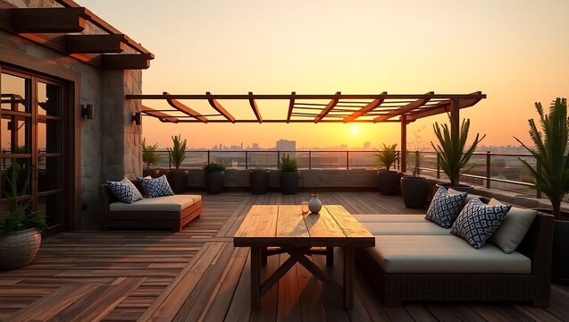 Early morning mist on a minimalist balcony, warm coffee setup, diffused light - Powered by Adobe