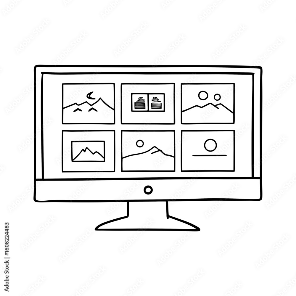 Poster a hand-drawn illustration depicts a computer monitor displaying multiple images, representing a blen