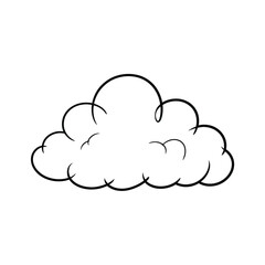 Simple hand drawn outline of a fluffy cloud on white background