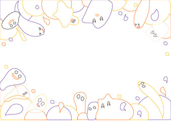 おばけたちのパーティ・フレーム・上下の枠・カラフルな線画