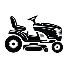 Black silhouette of a riding lawn mower on a white background