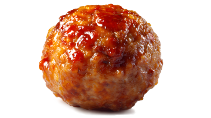 Single baked meatball isolated on a white background