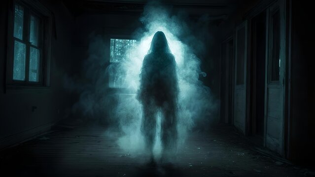 Glowing figure in dark corridor