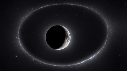 Fototapeta premium Waxing Crescent Moon with Celestial Ring in Dark Night Sky