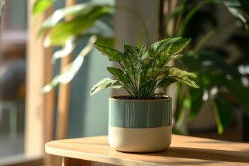 Soothing green, minimalist style pot depicting a perfect indoor decorative plant for a more lively and fresh atmosphere