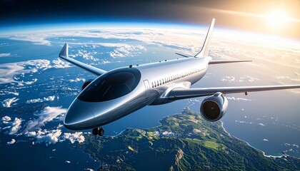 Fototapeta premium An aircraft in flight, high above the clouds, symbolizing air travel and adventure