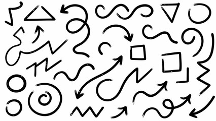 Vector  collection of hand drawn decorative elements including swirls zigzags and dotted lines in black and white