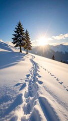 Snowy mountain path at sunrise (2)