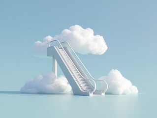 Floating escalator amongst clouds