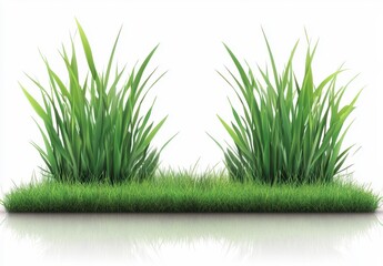 Lush Green Grass Patches Isolated on White Background for Design Use