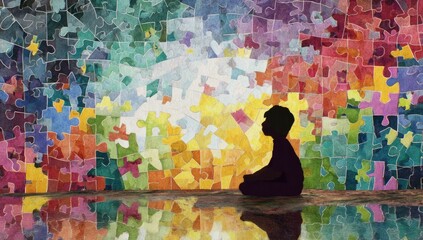 Child contemplating a vibrant mosaic