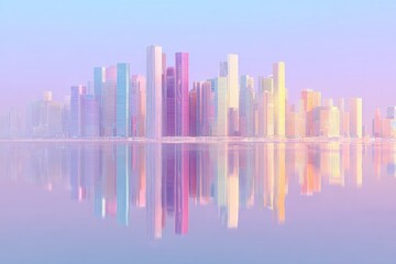 Pastel cityscape reflected in water