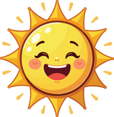 Happy cartoon sun illustration with a smiling face, radiating summer fun and warmth