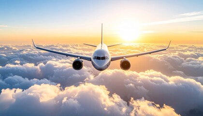 Fototapeta premium An aircraft in flight, high above the clouds, symbolizing air travel and adventure