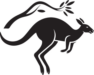 Obraz premium Jumping Kangaroo Vector – Minimalist Black and White Silhouette with Clean Lines