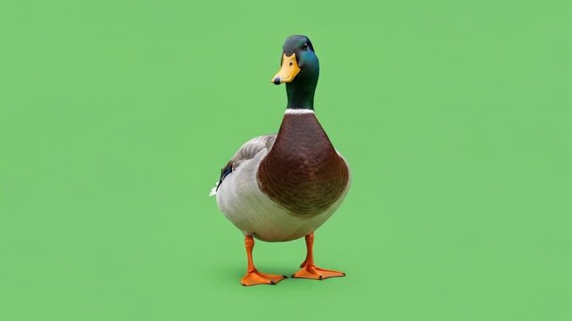 Mallard Duck on Green Screen Background